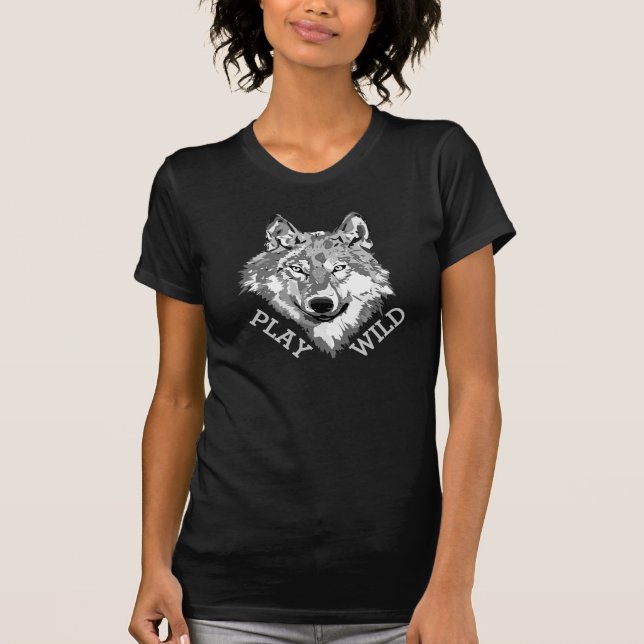 Play Wild Gray Hipster Wolf Head T-Shirt (Front)