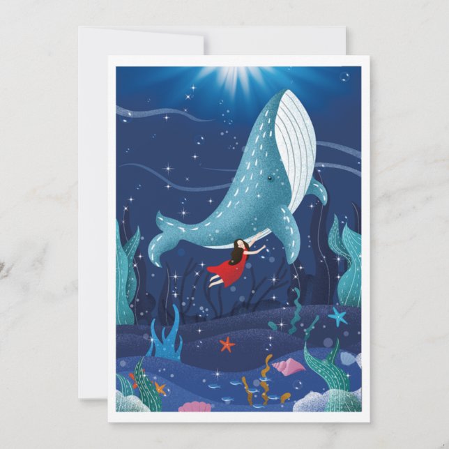 play with whale in the sea holiday card (Front)