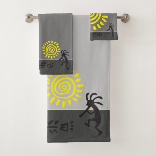 Play With Your Colors Gray Kokopelli Bath Towel