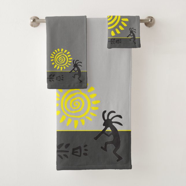 Play With Your Colors Gray Kokopelli Bath Towel (Insitu)