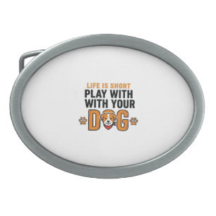 Play With Your Dog Funny Vintage Engraving Design_ Belt Buckle