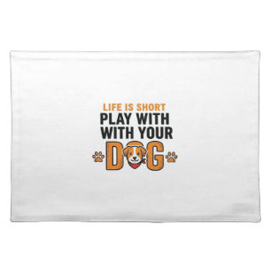 Play With Your Dog Funny Vintage Engraving Design_ Cloth Placemat