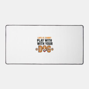 Play With Your Dog Funny Vintage Engraving Design_ Desk Mat