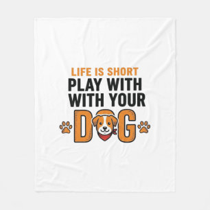 Play With Your Dog Funny Vintage Engraving Design_ Fleece Blanket