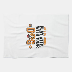 Play With Your Dog Funny Vintage Engraving Design_ Kitchen Towel