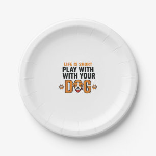 Play With Your Dog Funny Vintage Engraving Design_ Paper Plates