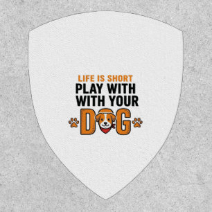 Play With Your Dog Funny Vintage Engraving Design_ Patch
