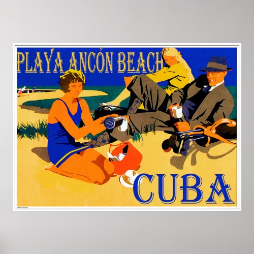 Playa Ancon Cuba Vintage Poster Design