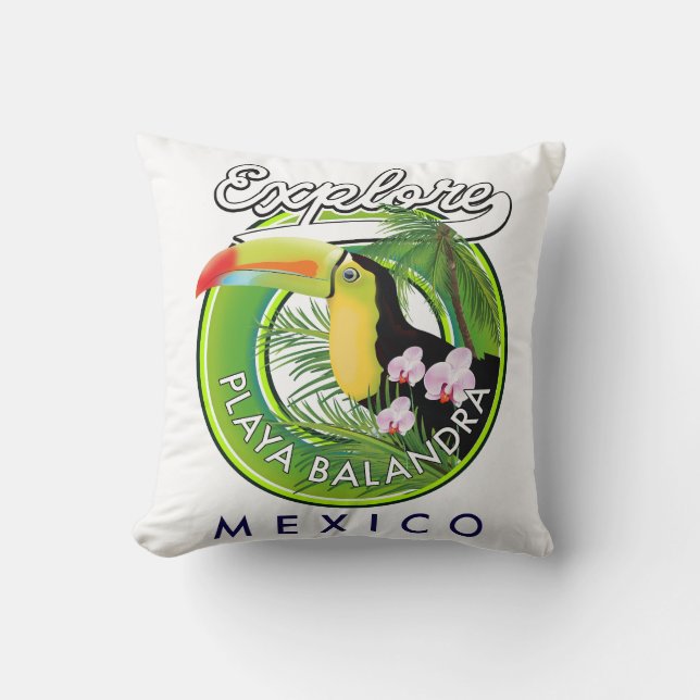 Playa Balandra Mexico retro logo Throw Pillow (Front)