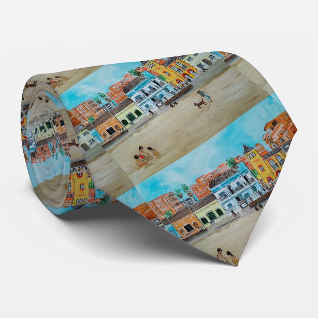 Playa de la Malvarrosa Painting by Alfred Fox Neck Tie (Rolled)