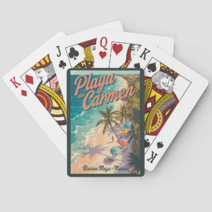 Playa del Carmen Beach Illustration Travel Art Poker Cards