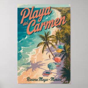 Playa del Carmen Beach Illustration Travel Art Poster