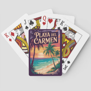 Playa del Carmen Illustration Travel Art Vintage Poker Cards