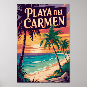 Playa del Carmen Illustration Travel Art Vintage Poster