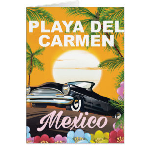 Playa del Carmen Mexican car travel poster Cards