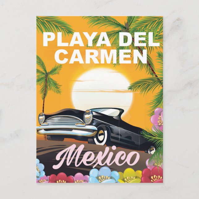 Playa del Carmen Mexican car travel poster Postcard (Front)