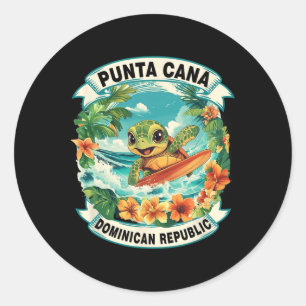 Playa Del Carmen Mexico Cute Sea Turtle Surfing Su Classic Round Sticker