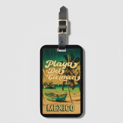 Playa del Carmen Mexico Palm Tree Vintage Travel Luggage Tag