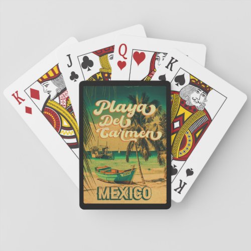 Playa del Carmen Mexico Palm Tree Vintage Travel Poker Cards