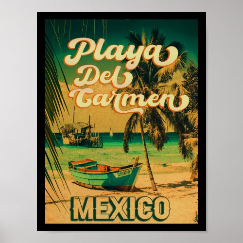 Playa del Carmen Mexico Palm Tree Vintage Travel Poster