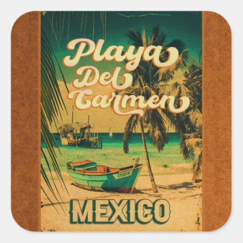 Playa del Carmen Mexico Palm Tree Vintage Travel Square Sticker