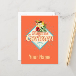 Playa del Carmen Mexico Retro Cocktail Vintage Holiday Postcard