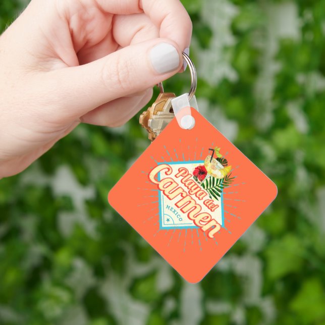 Playa del Carmen Mexico Retro Cocktail Vintage Keychain (Hand)