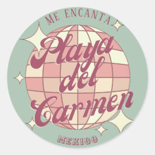 Playa del Carmen Mexico Retro souvenir decor teal Classic Round Sticker