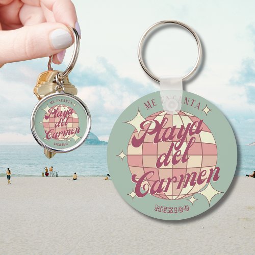Playa del Carmen Mexico Retro souvenir decor teal Keychain