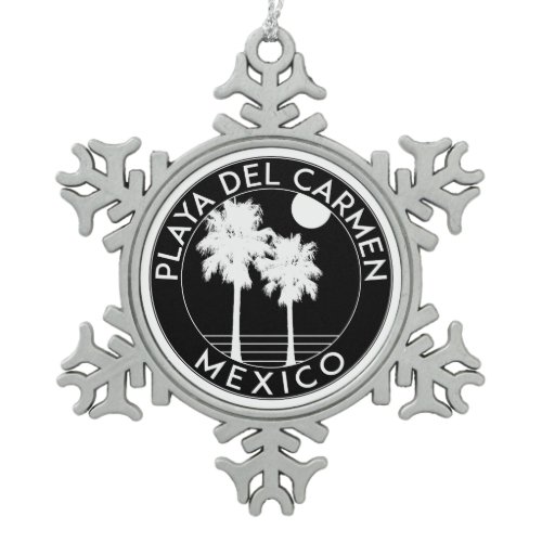 Playa Del Carmen Mexico Tropical Beach Surfing Snowflake Pewter Christmas Ornament