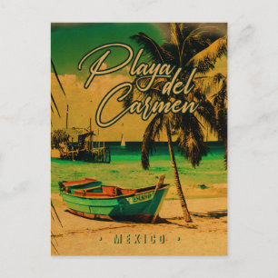 Playa del Carmen Mexico Vintage Travel Palm Beach Postcard