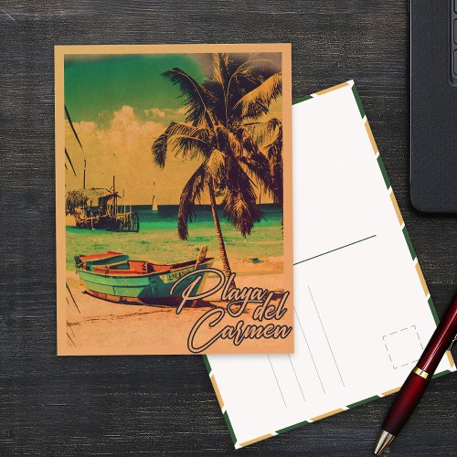 Playa del Carmen Mexico Vintage Travel Palm Beach Postcard