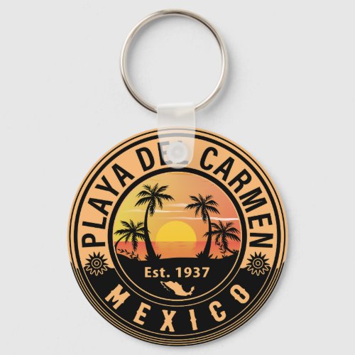 Playa del Carmen Palm Tree Retro 80s Mexican Playa Keychain