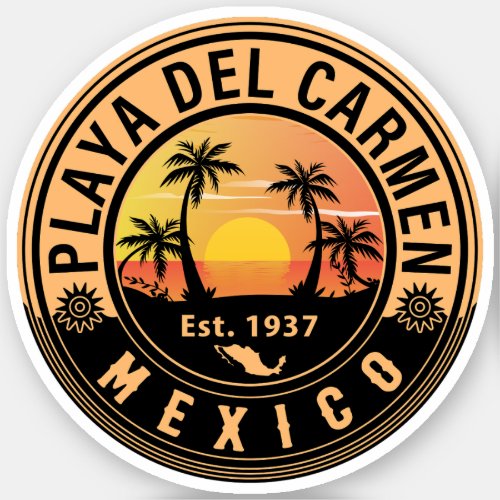 Playa del Carmen Palm Tree Retro 80s Mexican Playa Sticker