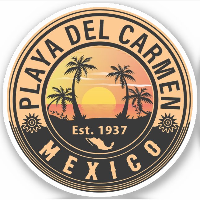 Playa del Carmen Palm Tree Retro 80s Mexican Playa Sticker (Front)
