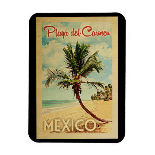 Playa del Carmen Palm Tree Vintage Travel Magnet