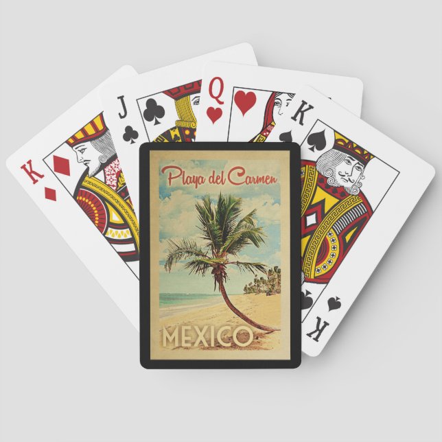 Playa del Carmen Palm Tree Vintage Travel Poker Cards (Back)