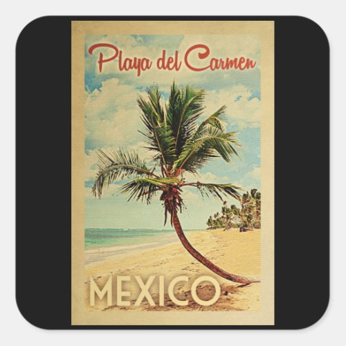 Playa del Carmen Palm Tree Vintage Travel Square Sticker