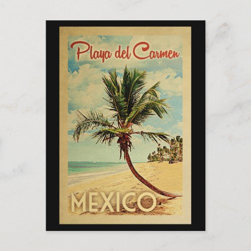 Playa del Carmen Postcard Palm Tree Vintage Travel