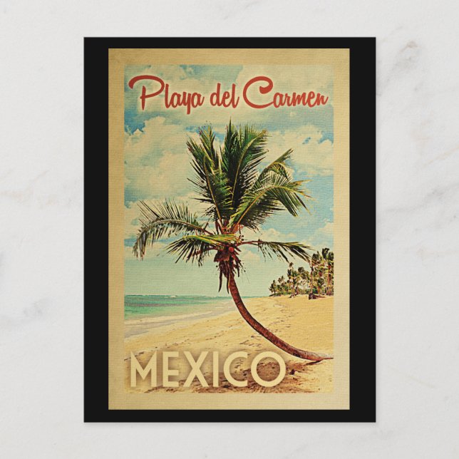Playa del Carmen Postcard Palm Tree Vintage Travel (Front)