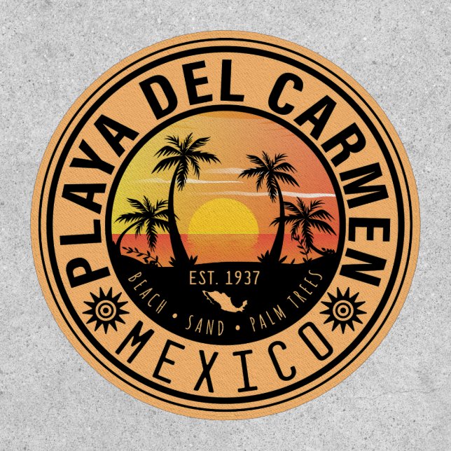 Playa del Carmen Retro Sunset Palm trees 1960s Patch (Front)