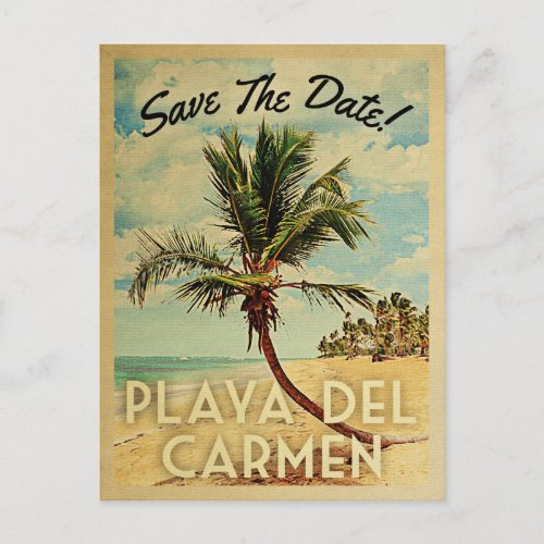 Playa del Carmen Save The Date Vintage Palm Tree Announcement Postcard