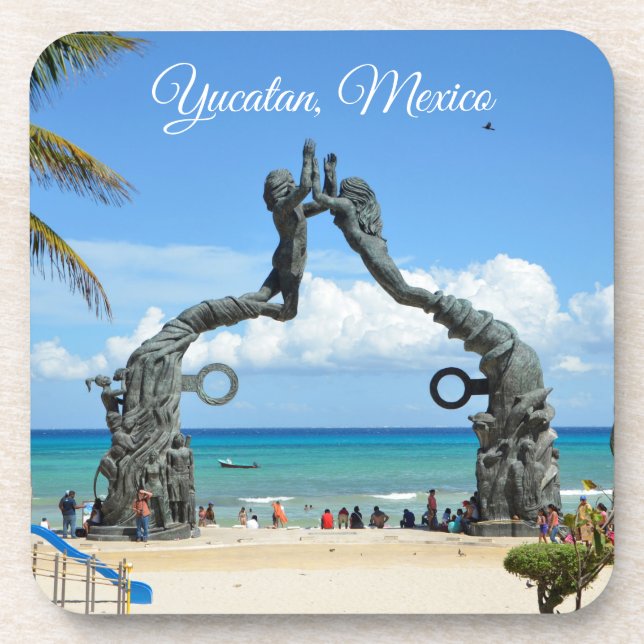 Playa del Carmen Statue on Beach Travel Souvenir Beverage Coaster (Front)