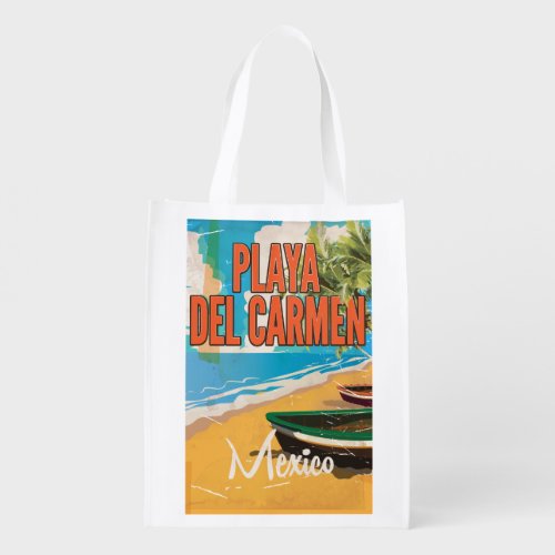 Playa del Carmen Vintage travel poster print Grocery Bag
