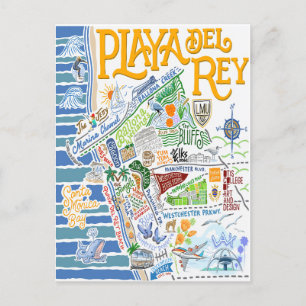 PLAYA DEL REY ILLUSTRATED MAP POSTCARD