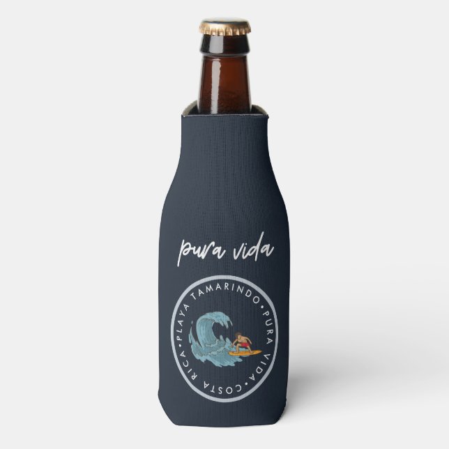 Playa Tamarindo Costa Rica Surfing Pura Vida Bottle Cooler (Bottle Front)