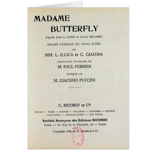 Playbill for Madame Butterfly by Giacomo