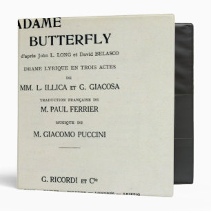 Playbill for Madame Butterfly by Giacomo 3 Ring Binder