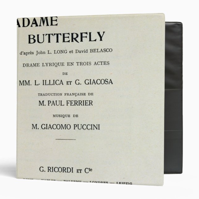 Playbill for Madame Butterfly by Giacomo 3 Ring Binder (Front/Inside)