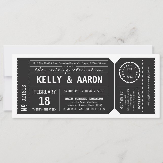 Playbill Theater Ticket Wedding Invitation - Black (Front)